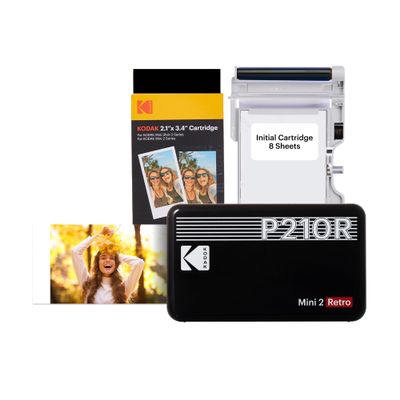 KODAK Mini 2 Retro 4PASS Portable Photo Printer, 2.1x3.4 inches, Instant Picture Printer for iPhone and Android, Photo Printer Gift, 38 Sheets Bundle, Black