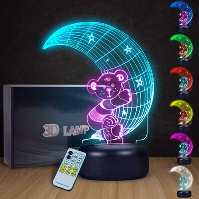 Lovely Moon Bear Lamp 3D Visual Moon Bear LED Nightlight Touch Switch and Remote Control Moon Bear Desk Lamp 7 Changing Colors Kids Lamp with USB Charger or Battery Base Best Gift for your Kids