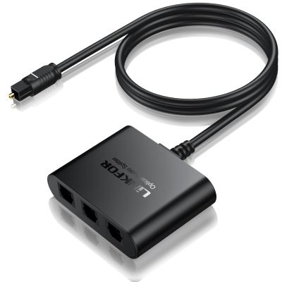 LiNKFOR Optical Cable Splitter 1x3 SPDIF Toslink with 1PCS Optical Audio Cable Toslink Splitter 1 in 3 Out Support LPCM 2.0 DTS Dolby-AC3 Compatible with PS3 DVD HDTV STB Etc