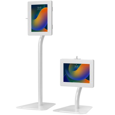 Anti-Theft Height Adjustable Kiosk Floor Stand CTA Secure Lockable Store Kiosk W/Height Adjustable Mechanism | for iPad 7/8/9 iPad Pro 11 Inch Samsung & Microsoft Tablets - White (PAD-PARAFDW)