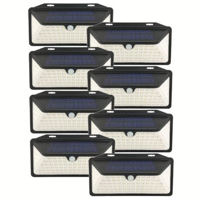 WBM Smart Solar Lights Outdoor 100 Led Wall Lights, IP65 Waterproof, Easy-to-Install Security Lights for Front Door, Yd, Garage, Deck, Pack of 8,Black,LE-11-4PK