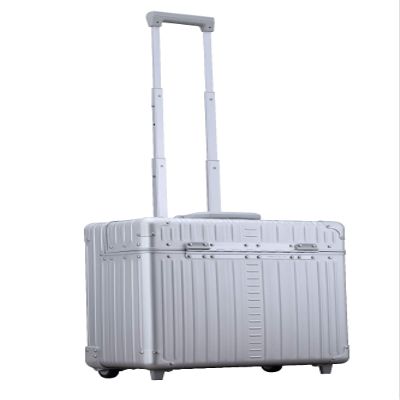 All Aluminum Lightweight 17 Premium Two Wheels Pilot Business Laptop Travel Luggage, Catalog Case with Laptop Sleeve and Built-In Removable Dividers, Rolling Laptop Bag for Men and Women (Platinum)