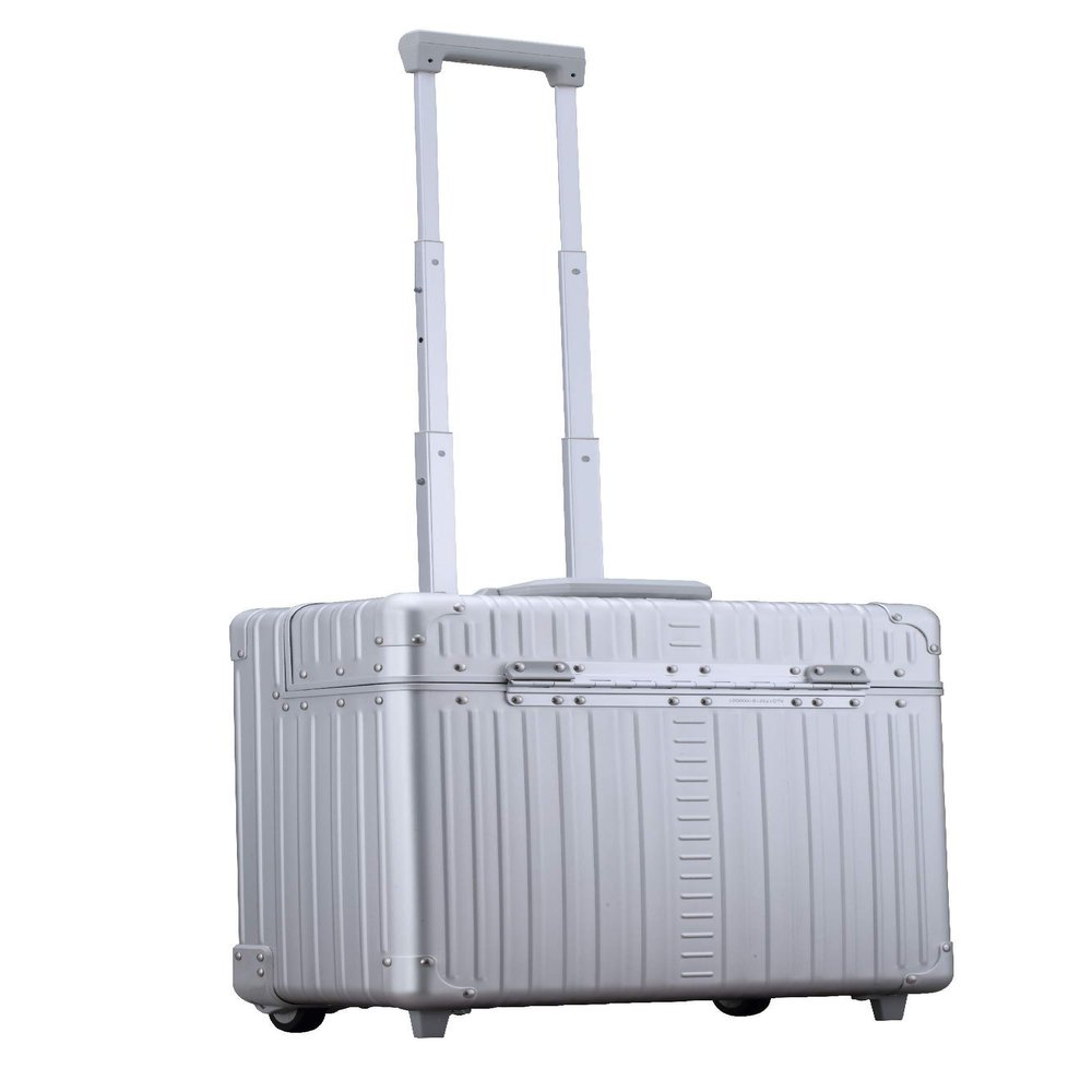 All Aluminum Lightweight 17 Premium Two Wheels Pilot Business Laptop Travel Luggage, Catalog Case with Laptop Sleeve and Built-In Removable Dividers, Rolling Laptop Bag for Men and Women (Platinum)