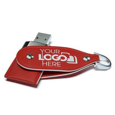 Possibox Custom Leather USB 3.0 Flash Drive 32GB Printed or Embossed with Your Logo - as Promotional Gift Bulk - Red 50 Pack