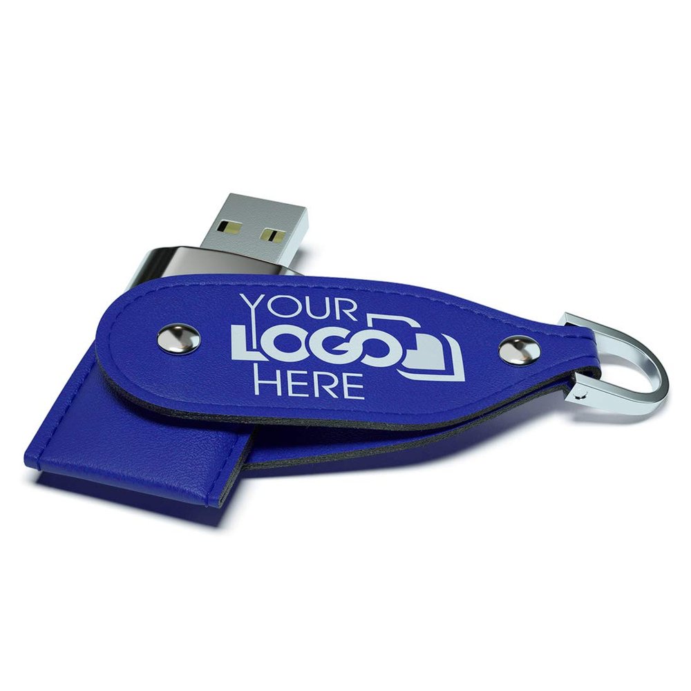 Possibox Custom Leather USB Flash Drive 512MB Printed or Embossed with Your Logo - as Promotional Gift Bulk - Blue 50 Pack