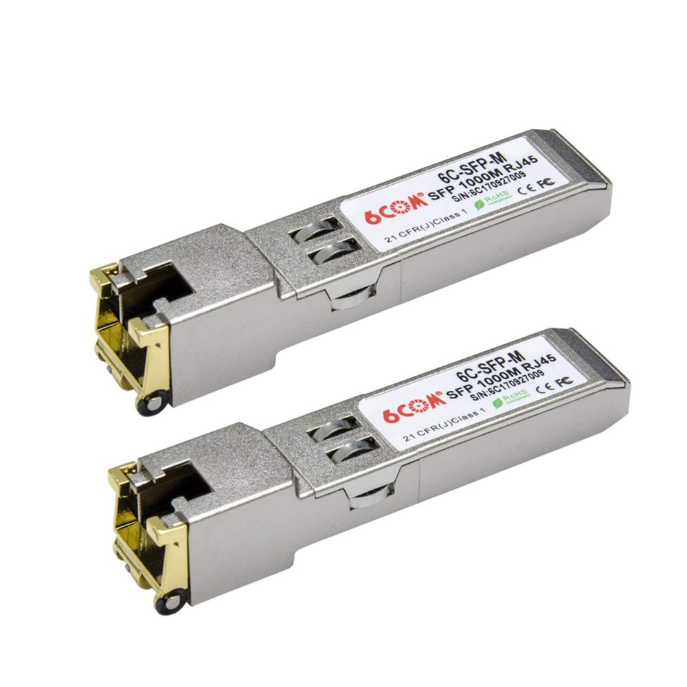 6COM 1000Base-T Gigabit SFP to RJ45 Copper Module, 1.25G SFP-T Transceiver, SFP to Ethernet, for Cisco GLC-T/SFP-GE-T, Ubiquiti, Netgear, D-Link, Supermicro, CAT5E/CAT6 up to 100m 2Pack