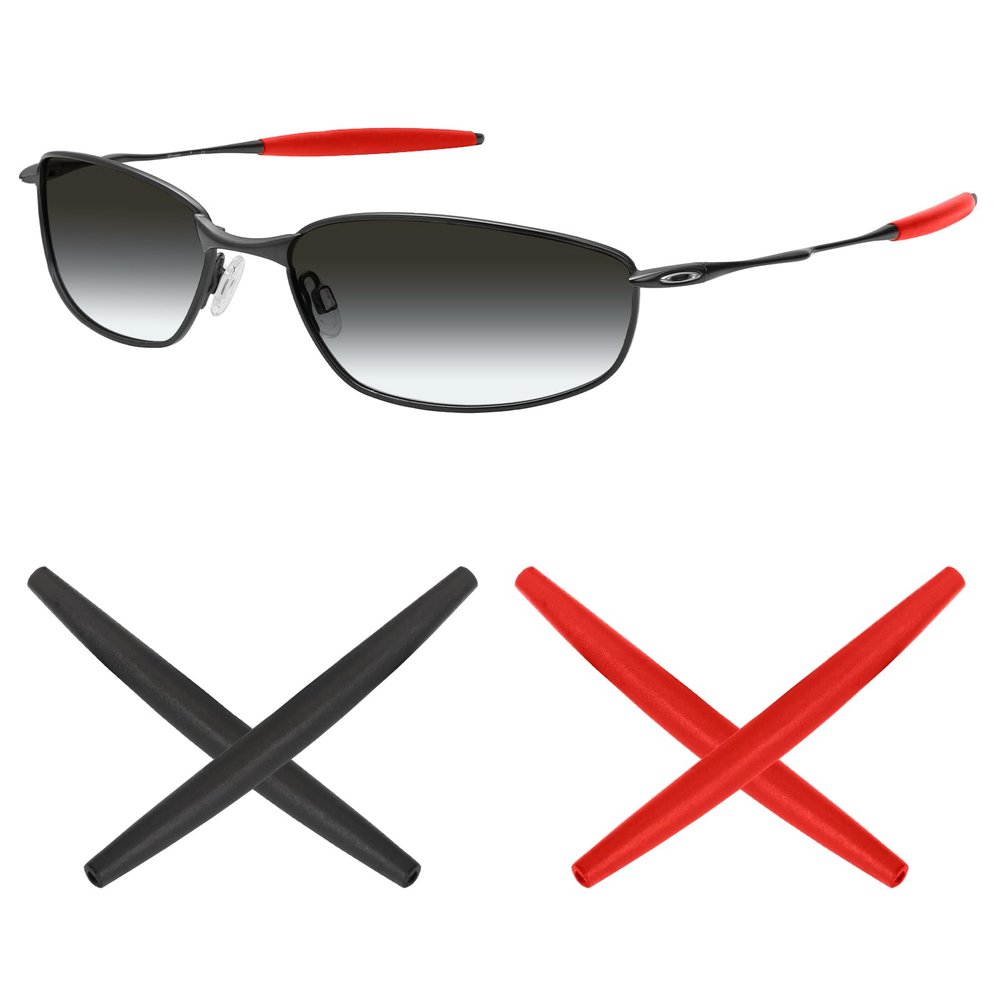 Mryok 2 Pair Replacement Earsocks for Oakley Whisker/Square Whisker/Juliet/Big Square Wire/A Wire Sunglass - Red & Black