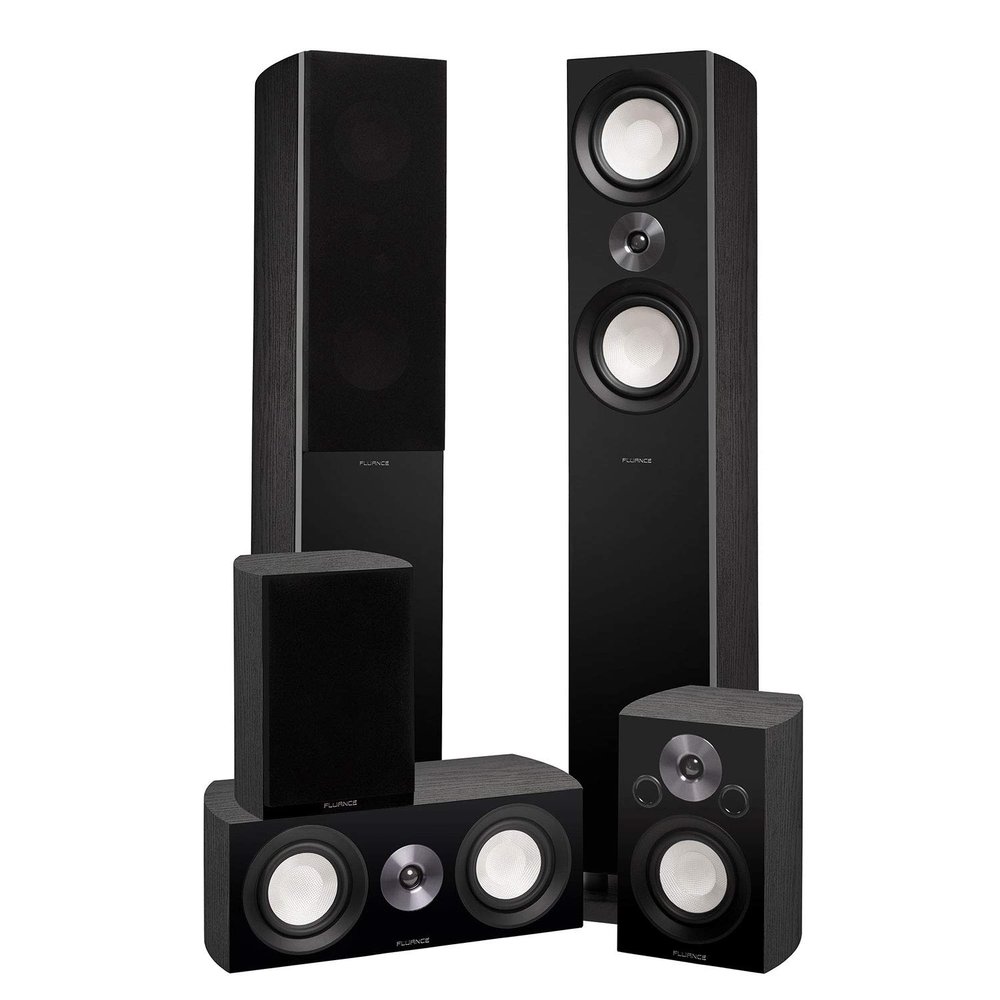 Fluance Reference High Performance Surround Sound Home Theater 5.0 Channel Speaker System Including 3-Way Floorstanding Towers, Center Channel, and Rear Surround Speakers - Black Ash (XL8HTB)