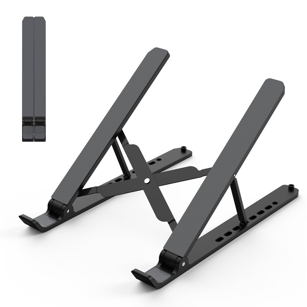 Tonmom Laptop Stand for Desk, Adjustable Laptop Riser ABS+Silicone Foldable Portable Notebook Holder, Ventilated Cooling Notebook Mount Computer Stand for 10-15.6 Laptops,Tablets-Black