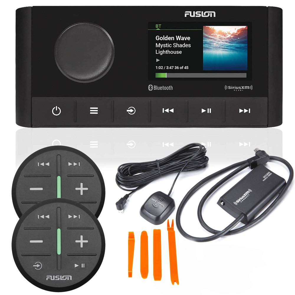 Fusion MS-RA210 Marine Entertainment System with (2) ARX70B Black Wireless Remotes, and SVX300v1 Sirius XM Tuner
