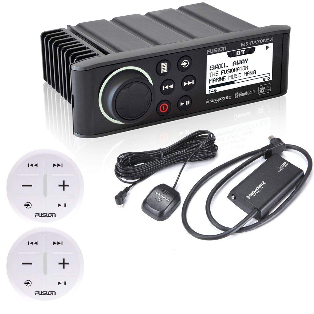 Fusion MS-RA70NSX, with SXV300V1 Sirius XM Tuner, and 2- ARX70W White Wireless Remote