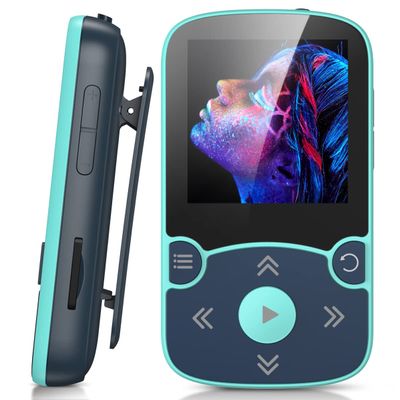 AGPTEK 32GB MP3 Player with Clip, A65 Bluetooth 5.3 Lossless Sound with FM Radio, Voice Recorder for Sport Running, Supports up to 128GB TF Card, Blue