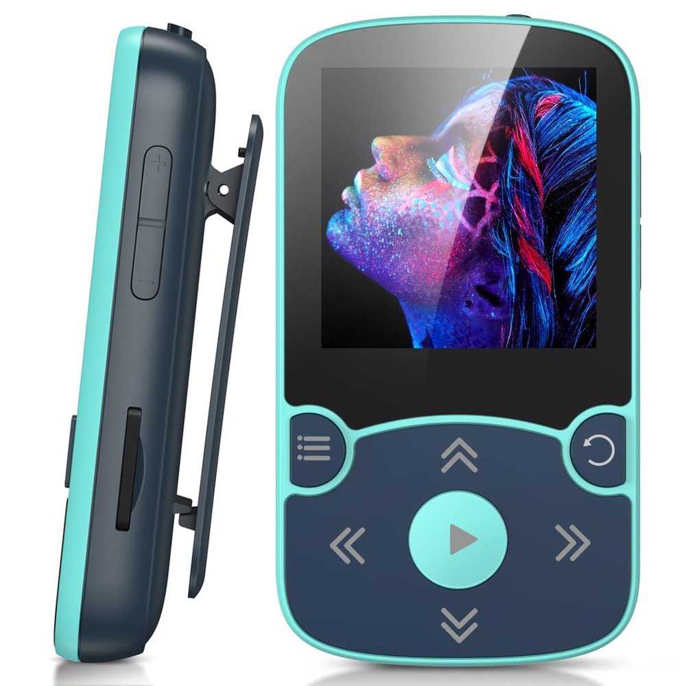 AGPTEK 32GB MP3 Player with Clip, A65 Bluetooth 5.3 Lossless Sound with FM Radio, Voice Recorder for Sport Running, Supports up to 128GB TF Card, Blue