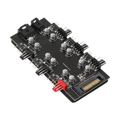 12V 4Pin PWM & 5V 3Pin ARGB with SATA 15Pin Power 2-in-1 Hub 6 Way Sync CPU Cooling Fan Addressable RGB Lighting PCB Splitter for Extended Motherboard Interface -Black Compatible With Desktop