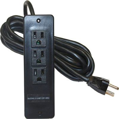 AVFI SF-PB3 Surface Mounted 3-Outlet 120V Power Bar, Black, 3 Inline Outlets Accept Standard Power Cords, 12AMP Rating, 10 ft. 14-3 Gauge Power Cord
