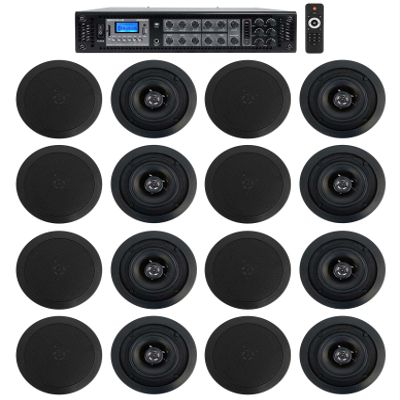 Rockville CC525T Bundle: (8) Pair 5.25 in 70V Commercial Ceiling Speakers, RCS350-6 350-Watt 6-Zone Amplifier with Bluetooth, for Hotel and Office Use, 9-Items