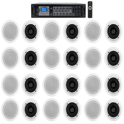 Rockville RCS350-6 Bundle: 350-Watt 6-Zone 70V Home Audio Amplifier, Bluetooth, (24) CC525T White 5.25 in Ceiling Speakers, for Multi-Room Home Use, 25-Items