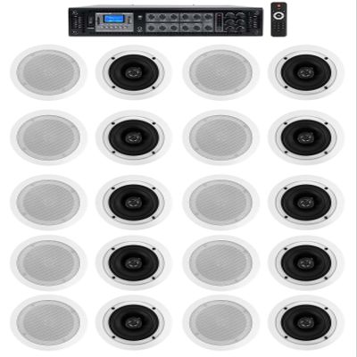 Rockville 6-Zone 70v Amplifier+(20) 5.25" White 2Way Restaurant Ceiling Speakers
