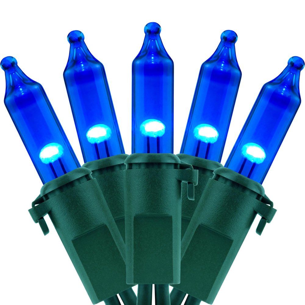 YULETIME 200 Blue Christmas Lights, Pack of 2 Sets 33 ft 100 Count Incandescent-Like LED String Lights (Blue)