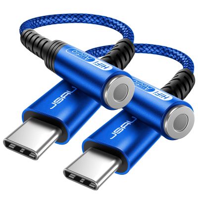 JSAUX 2-Pack USB Type C to 3.5mm Female Headphone Jack Adapter, USB C to Aux Audio Dongle Cable Cord Compatible with iPhone 15 Pro Max/15 Pro/15 Plus/15, Samsung Galaxy S23/S22, iPad Pro, Pixel -Blue