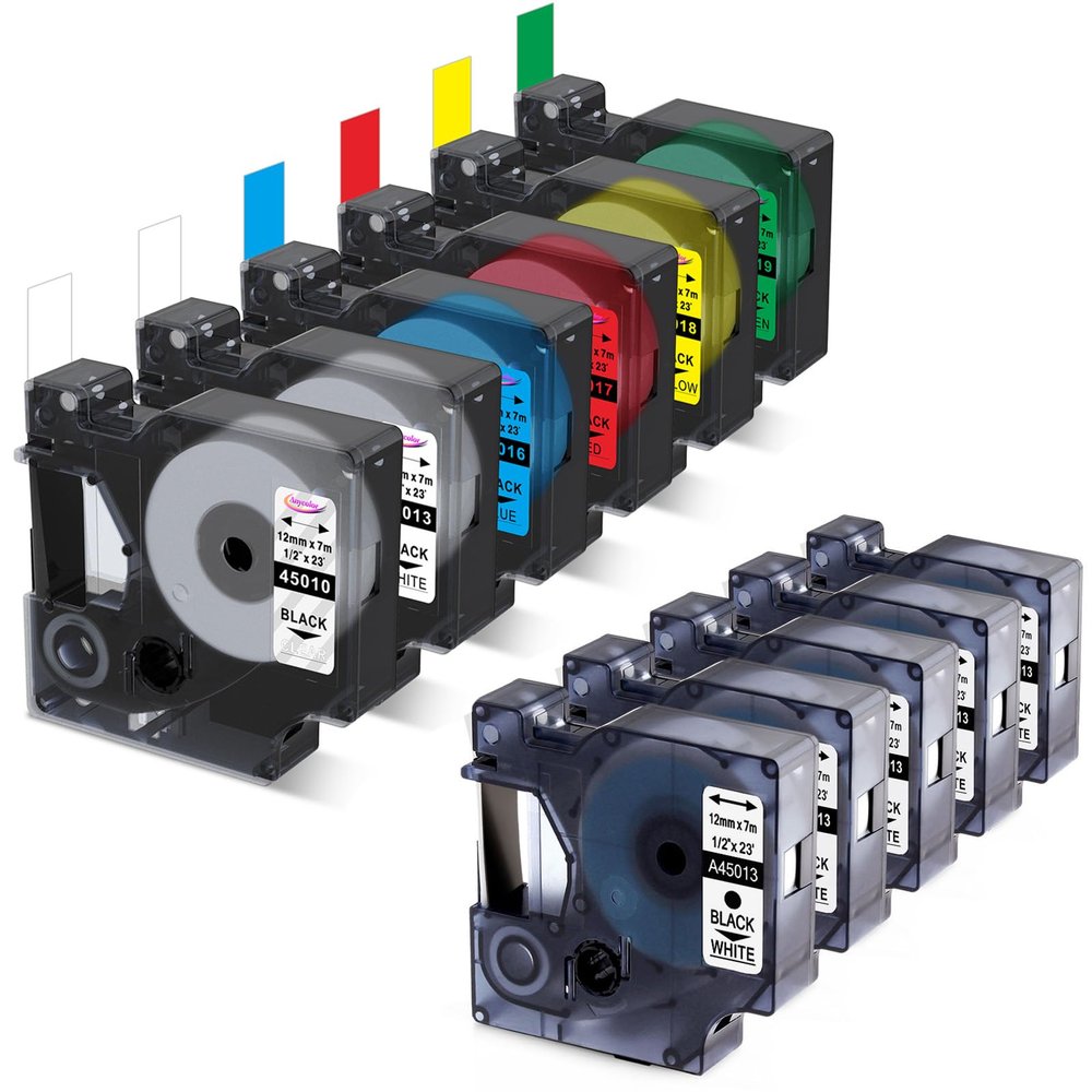 6 White+1 Clear+4 Multicolor Compatible Label Tape Replacement for Dymo d1 Label Tape 45013 45010 45016 45017 45018 45019 Work with DYMO LM 160 280 PnP 360D 210D, 1/2 inch(12mm) 23 Feet(7m), 6+5 Pack