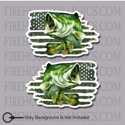 2 Pack of American Flag Largemouth Bass Fish Fishing Sticker Decal (2 Pack 7"x12")