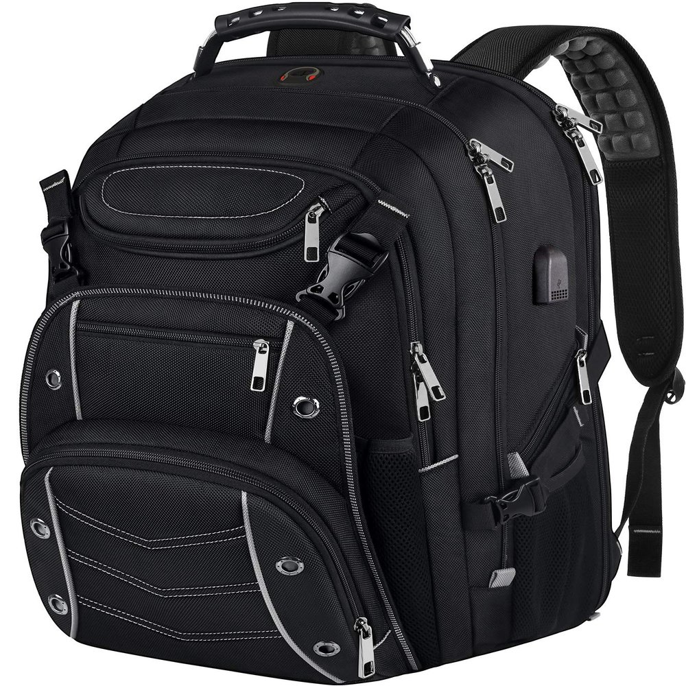 VECKUSON 18.4 Laptop Backpack for unisex, 60L Extra Large Gaming Laptops Back Bag with USB Charger Port,TSA Friendly Flight Approved and RFID Anti-Theft Pocket Heavy-duty Pack,21.3*15.7*11.8inch Grey