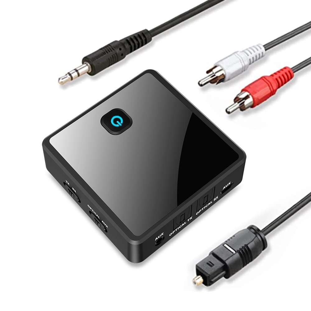 Isobel Bluetooth 5.0 Transmitter Receiver (Optical, 3.5mm AUX, RCA), Low Latency Wireless Audio Adapter Bluetooth AUX Adapter for TV PC Car/Home Stereo System up to 2 AirPods Wireless Headphones