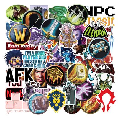 World of Warcraft Stickers 50 Pcs of Vinyl are Waterproof,Suitable for Men and Women to Stick on Cup,Phones,Motorcycles,Pianos,Violin,Laptops,Guitar,Bicycles,and Scooters.