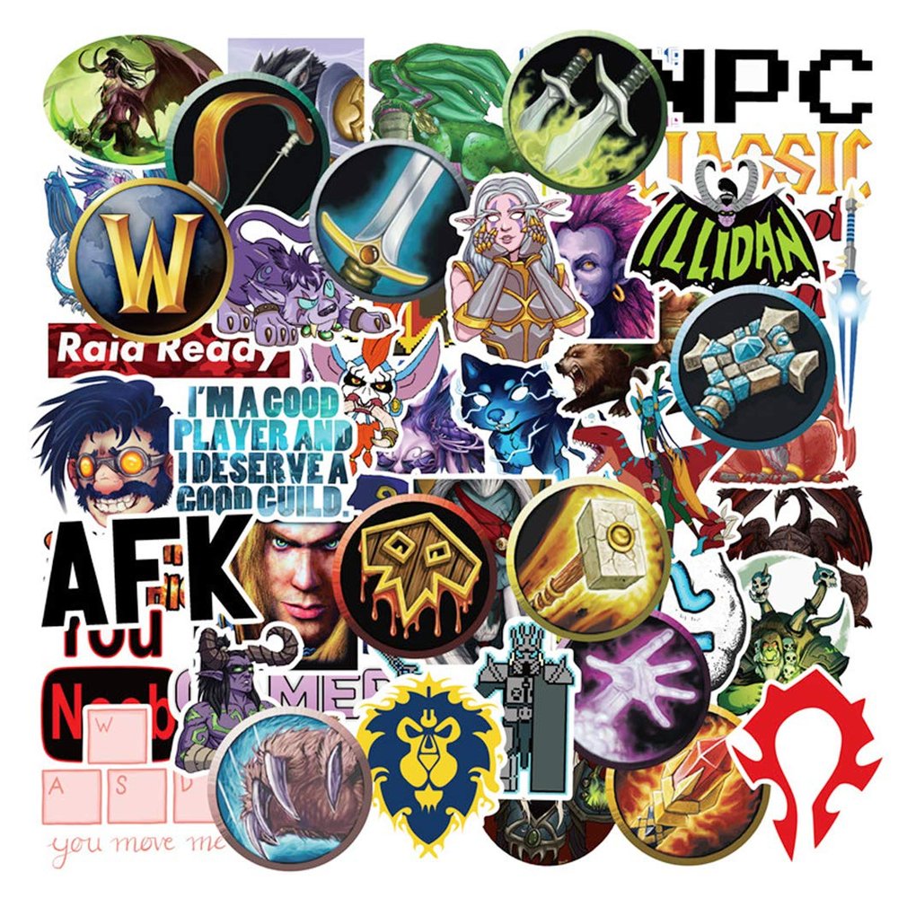 World of Warcraft Stickers 50 Pcs of Vinyl are Waterproof,Suitable for Men and Women to Stick on Cup,Phones,Motorcycles,Pianos,Violin,Laptops,Guitar,Bicycles,and Scooters.