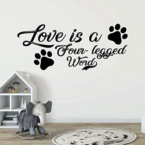 Love Ia A Four Legged Word - Cute Dogs Paw Prints Doggy Puppy Paws Dog Lover Quote Vinyl Wall Decal Wall Art Wall Sticker Decoration For Home Room Living Room Bedroom Wall Dcor Size (10x8 inch)