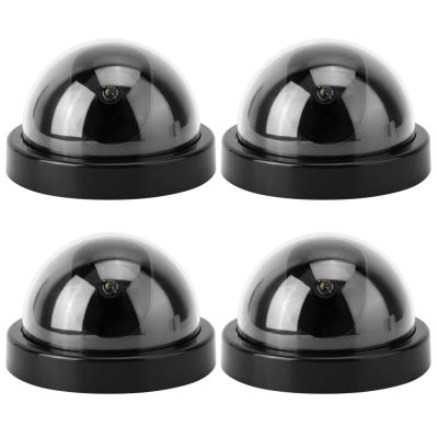 Dioche 4PCS Dome Simulation Dummy Fake Security Camera, Anti-Theft CCTV Surveillance Camera with Flashing LED Light (Black), Fake Camera Lens for Home Retail Dorm and Office