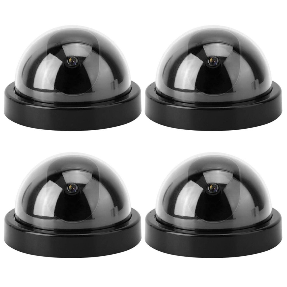 Dioche 4PCS Dome Simulation Dummy Fake Security Camera, Anti-Theft CCTV Surveillance Camera with Flashing LED Light (Black), Fake Camera Lens for Home Retail Dorm and Office