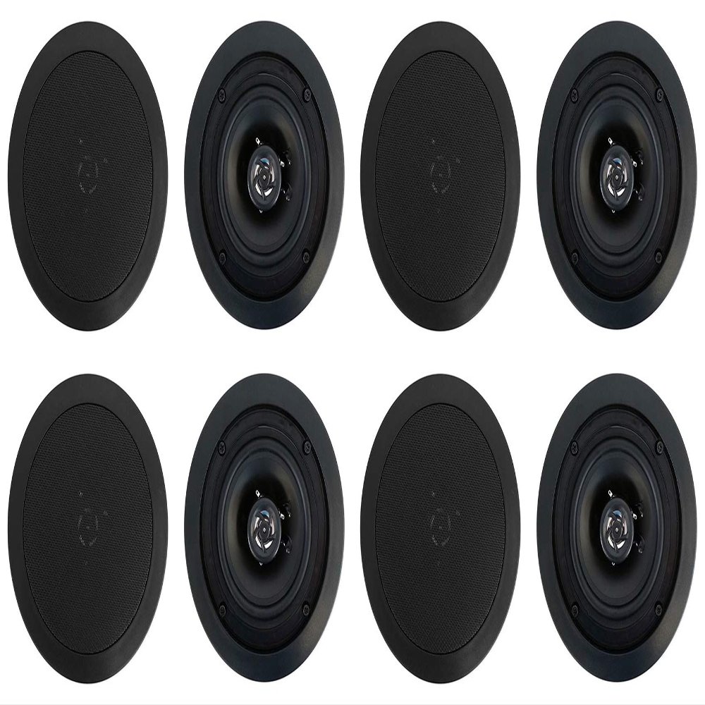 Rockville CC525T Black 5.25 in Commercial 70V Ceiling Speakers, 8 Ohm, 80Hz-20kHz, 2.5-20W Tap Options, in-Ceiling Audio for Restaurant Bar Cafe, 8-Piece