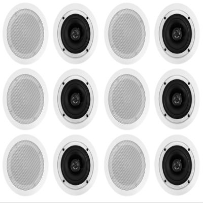 Rockville CC525T White 5.25-Inch White 70V/8-Ohm Commercial Ceiling Speakers, 40W Power Handling, Polypropylene Woofer with Mylar Tweeter, Flush Mount Grills for Restaurant, 12-Piece