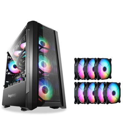 HDYD ATX Case, Mid-Tower PC Gaming Case M-ATX/ITX - Front I/O USB 3.0 Port - Fully Transparent Side Panels - Support Water Cooling - Gift Aurora Color Fan (Size : 7 Fan)