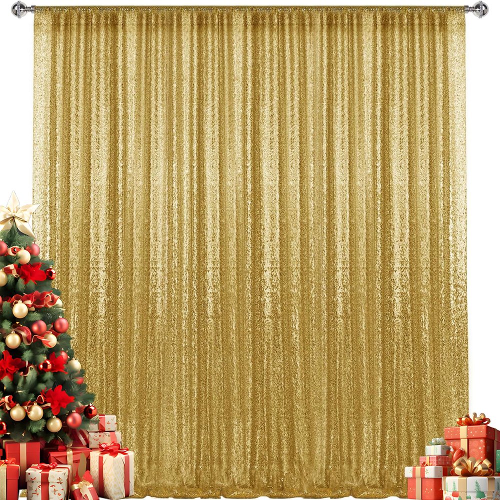 1010FT Gold Sequin Backdrop Curtain, Photography Backdrop Glitter Curtains Fabric Background for Wedding Party Decor