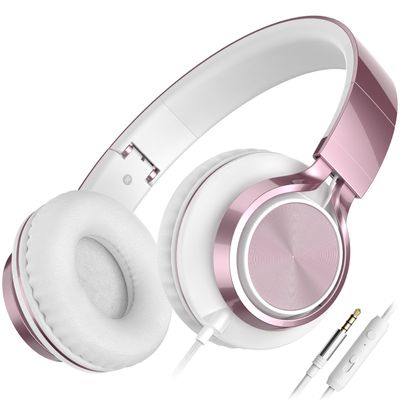 AILIHEN C8 Wired Headphones with Mic & Volume Control - Noise Isolating On-Ear Headphones for Girls School, Plug in Corded 3.5mm Headsets for Chromebook Laptop Computer PC Tablets Travel (Rose Gold)