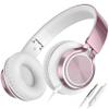 AILIHEN C8 Wired Headphones with Mic & Volume Control - Noise Isolating On-Ear Headphones for Girls School, Plug in Corded 3.5mm Headsets for Chromebook Laptop Computer PC Tablets Travel (Rose Gold)