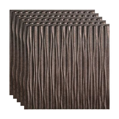 FASDE Dunes Vertical Decorative Vinyl 2ft x 2ft Glue Up Ceiling Panel in Smoked Pewter (5 Pack)