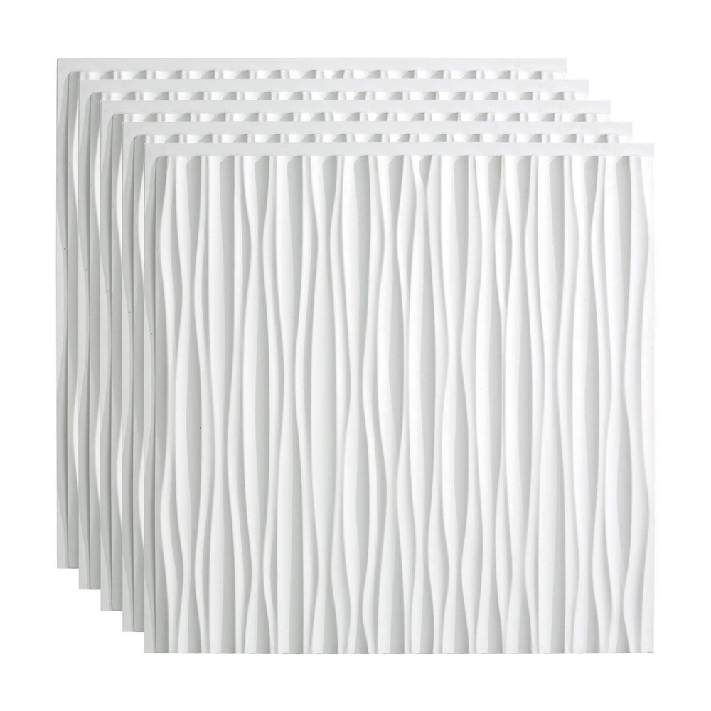 FASDE Dunes Vertical Decorative Vinyl 2ft x 2ft Glue Up Ceiling Panel in Gloss White (5 Pack)