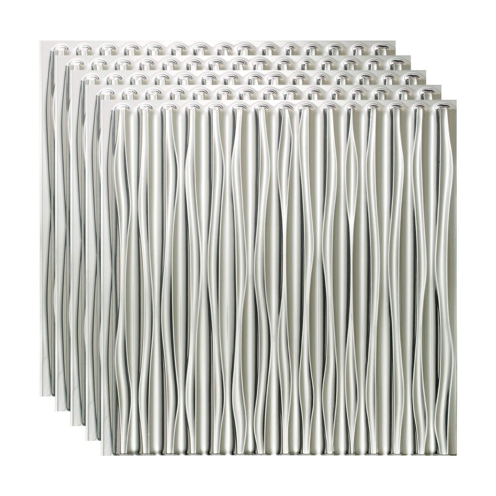 FASDE Dunes Vertical Decorative Vinyl 2ft x 2ft Glue Up Ceiling Panel in Brushed Aluminum (5 Pack)