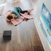 Epson EpiqVision Mini EF12 Smart Streaming Laser Projector, HDR, Android TV, Movies, Family Gaming, Portable, sound by Yamaha, 3LCD, Full HD 1080p, 1000 lumens Color & White Brightness Bluetooth Black view 3