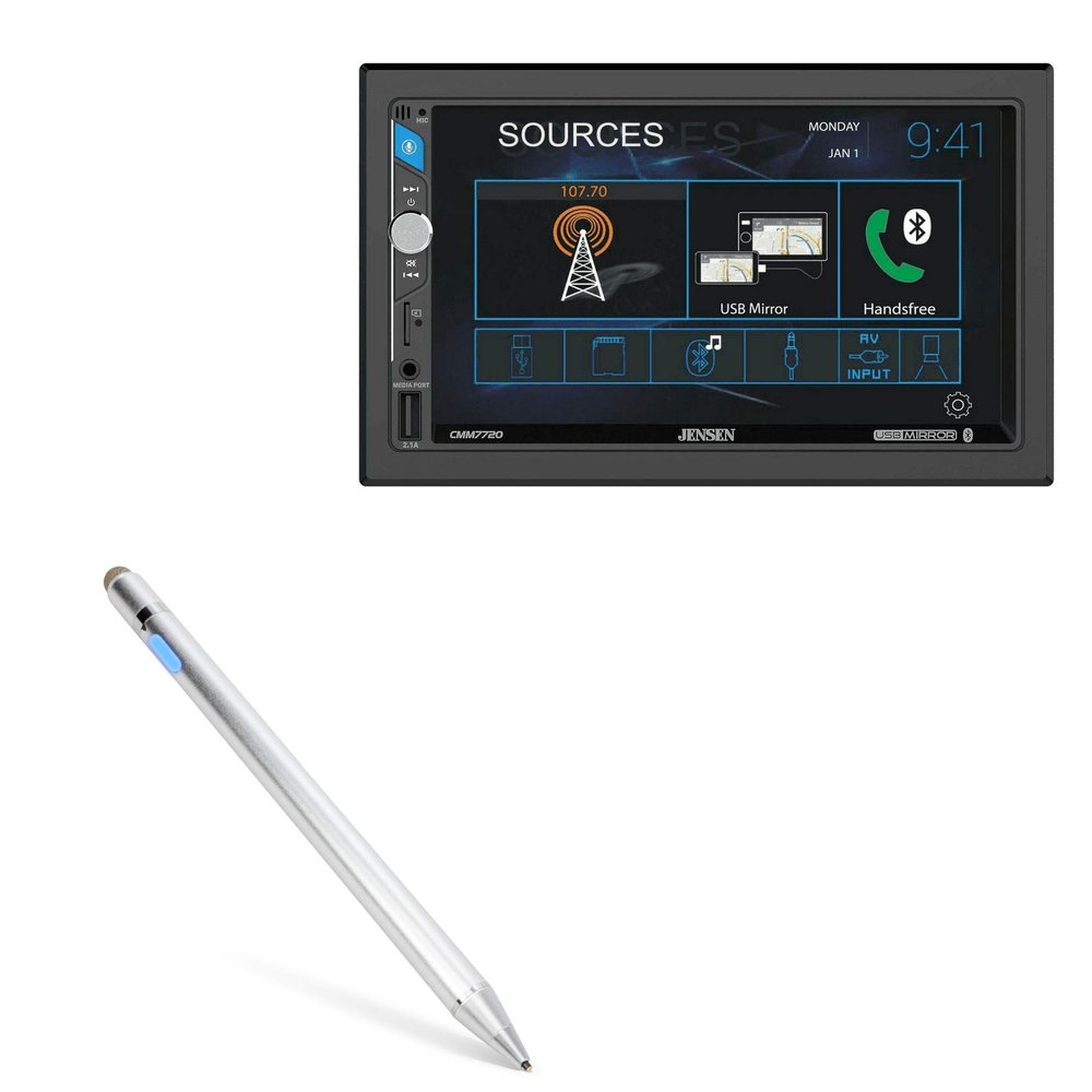 BoxWave Stylus Pen Compatible with Jensen CMM7720 - AccuPoint Active Stylus, Electronic Stylus with Ultra Fine Tip - Metallic Silver