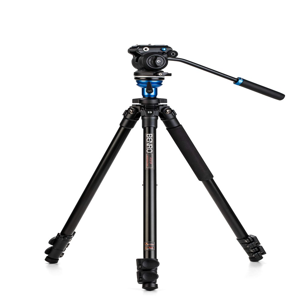 Benro Aluminum Video Tripod with S2PRO Fluid Head Smooth Pan/Tilt Motion, Sliding Quick-Release Plate & Flip-Lock Legs for Mirrorless Video, Vlogging & On-Location Shooting (A1573FS2PRO)