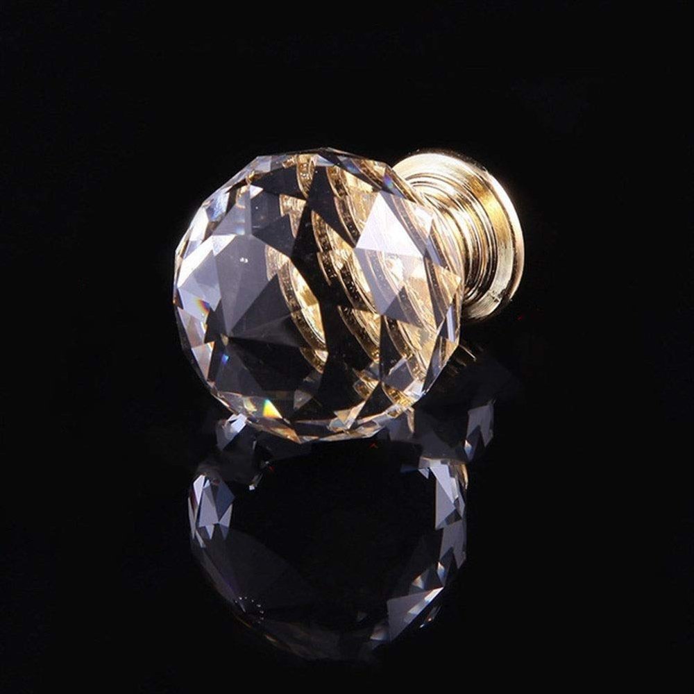 Geeyu Cabinet Handle 128, Crystal Glass Knobs, Cabinet Handles,Colorful Crystal Ball Cupboard Pulls,Drawer Knobs, Kitchen Furniture Handle, Hardware 30mm, Indoor Hardware (Color : 20mm Gold Base)