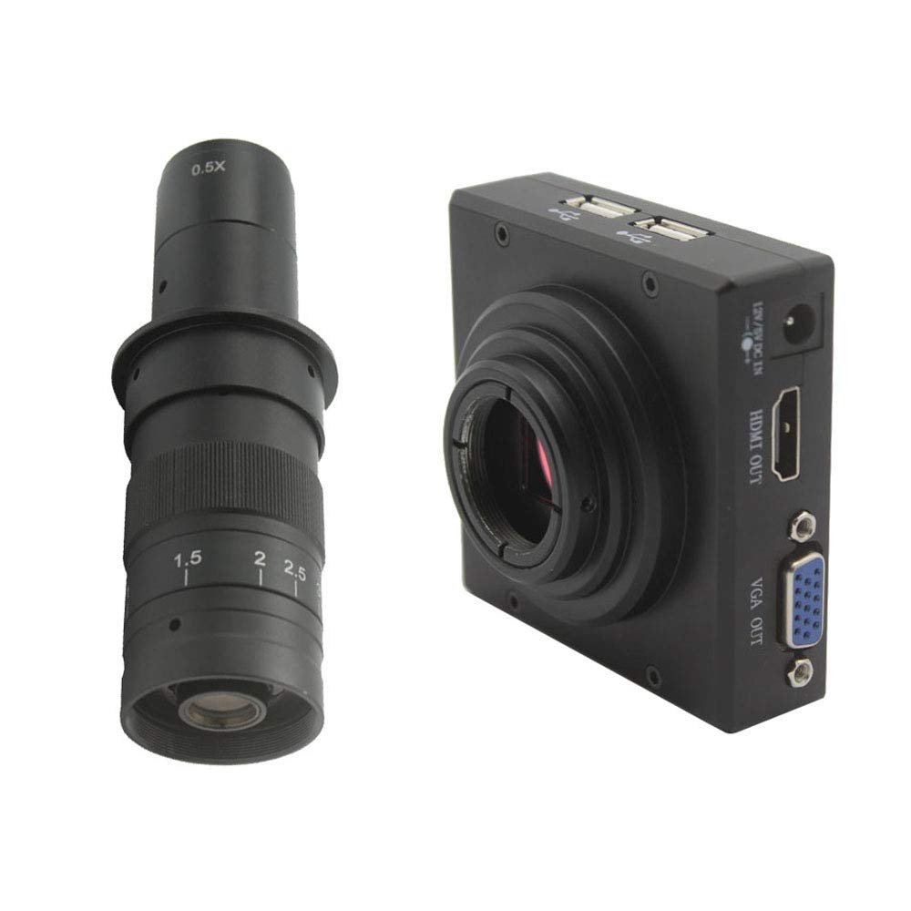 /G HD 1080P HDMI VGA Outputs Microscope Measure Camera U Disk Storage Picture Video Imaged Recording & 10X-180X C-Mount Lens