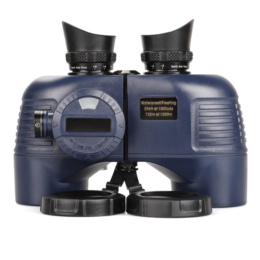 10x50 Marine Binoculars with Compass for Adults - Waterproof BAK4 Prism FMC Lens Binoculars with Rangefinder Compass and Shoulder Harness Strap for Navigation Hunting Bird Watching