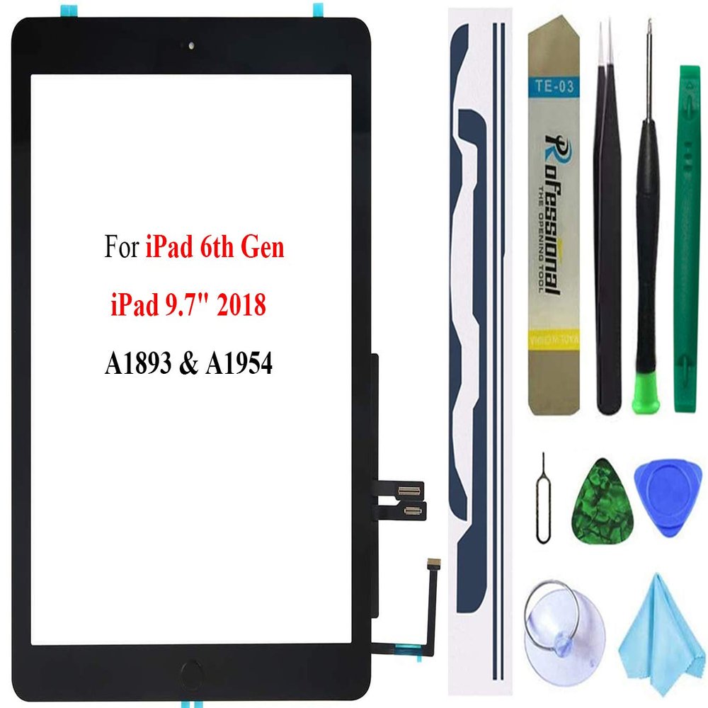 Dedia Black Touch Screen Replacement Digitizer Glass Assembly for iPad 6 6th Generation 2018 9.7inch (A1893 A1954) with Home Button(No Support Touch ID)+Pre-Installed Adhesive +Professional Tool Kit