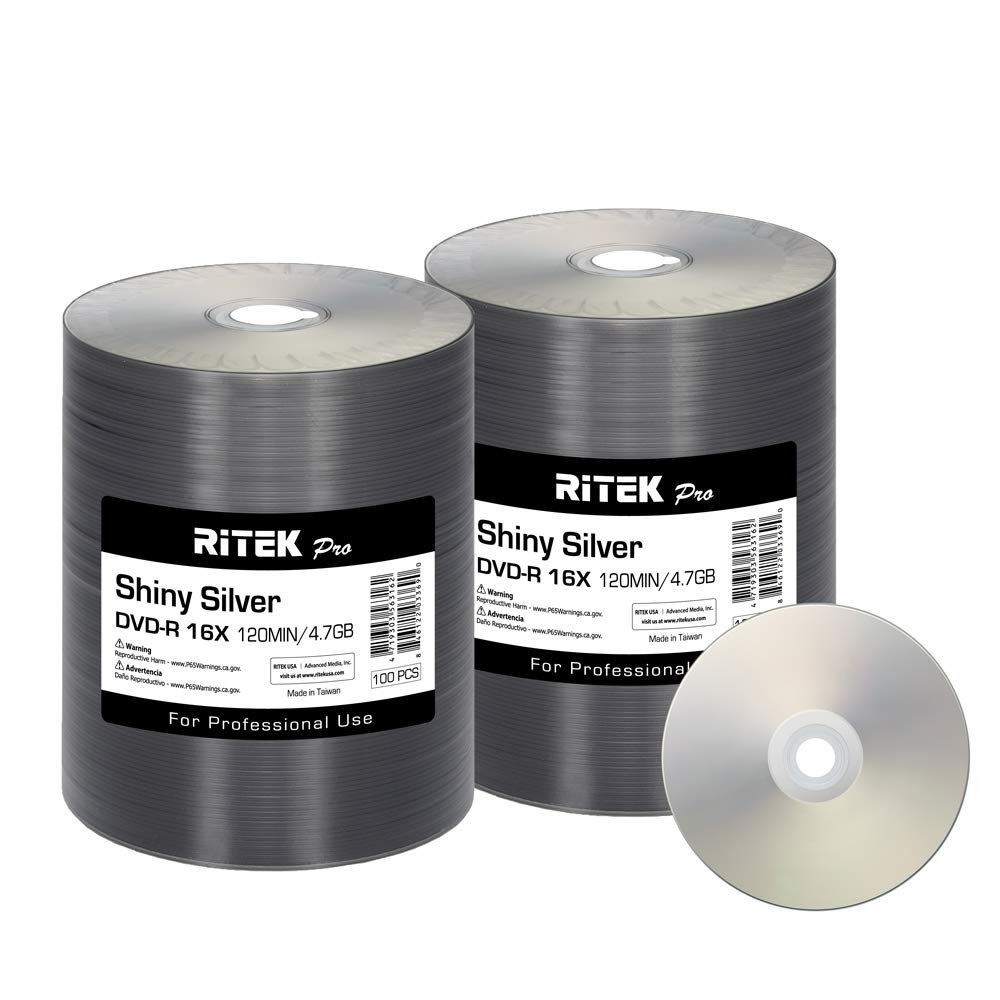 200 Pack Ritek Pro DVD-R 4.7GB AZO Dye (MXL RG04) Shiny Silver Blank Disc